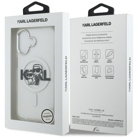 Karl Lagerfeld nakładka Magsafe IML glitter case metal camera frame and buttons Karl and Choupette sketch logo do iPhone 17 czar
