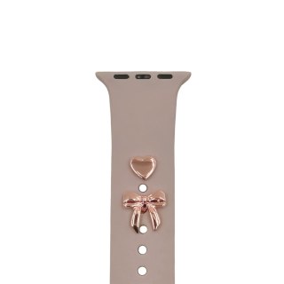 Pin Charms zestaw do paska do zegarka kokardka różowo złoty